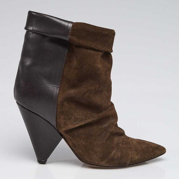 Isabel Marant Khaki Suede and Leather Andrew Ankle Boots Size 6.5/37 - Picture 3 of 5